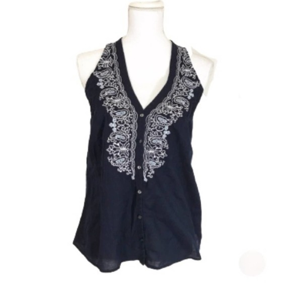Converse One Star Navy Blue Sleeveless Blouse XS - Picture 2 of 8